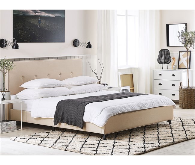 Beliani Cama com estrado Poliéster AMBASSADOR 192x216 Bege