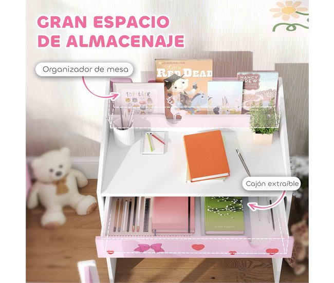 Secretéria e Cadeira para Crianças MDF AIYAPLAY 69x50 Rosa