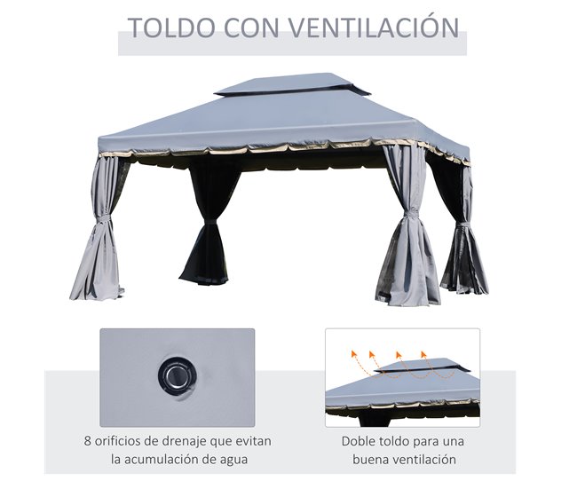 Pérgola Alumínio e Poliéster Outsunny 290x390 Cinza