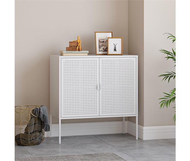 Aparador Castelli com 2 portas de aço perfuradas Branco