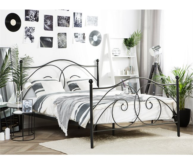 Beliani Cama com estrado Metal DINARD 187x208 Preto