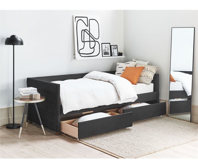 Beliani Cama de dia com arrumação Veludo MARRAY 98x214 Preto