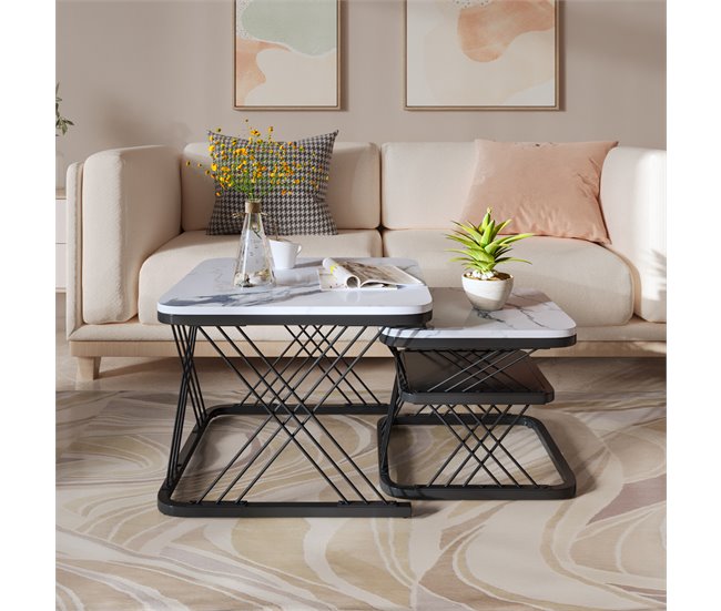 Mesa de centro, mesa de sala, mesa de sofá. 60x45 Branco/ Preto
