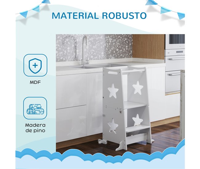 Torre de Aprendizagem MDF e Madeira de Pinho AIYAPLAY Branco