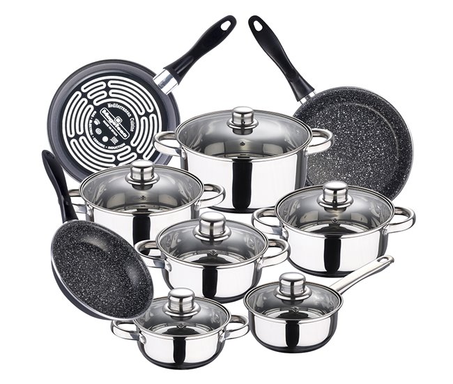 Bateria de cozinha 12 peças e frigideiras Cromada