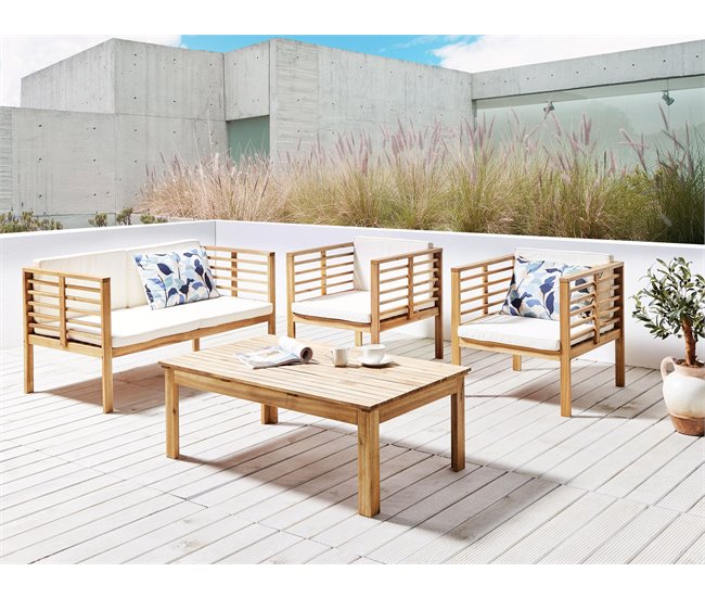 Beliani Conjunto lounge Madeira de acácia PACIFIC Branco/ Bege