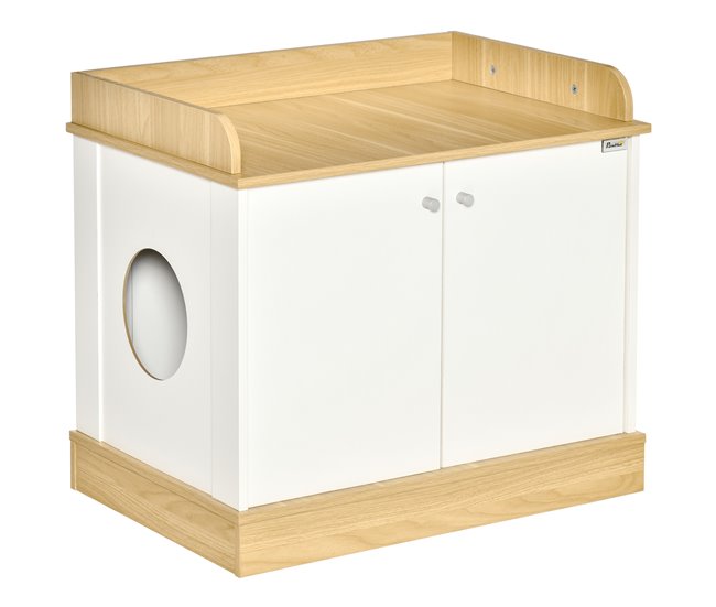 Casa para Gatos de Madeira Melamina de Madeira PawHut Natural/ Branco