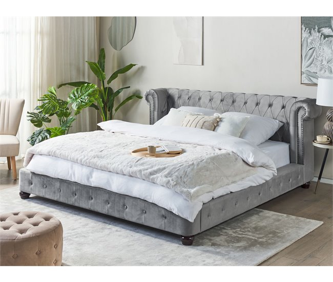Beliani Cama Terciopelo CAVAILLON 225x246 Cinza Claro