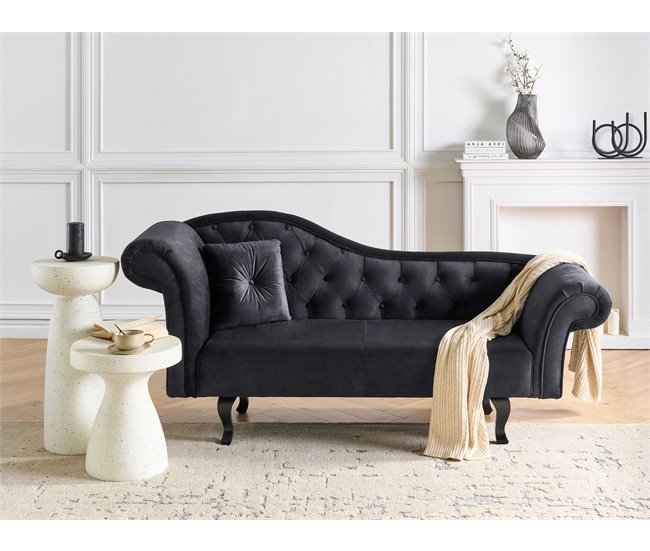 Beliani Chaise longue versão à esquerda Veludo LATTES Preto