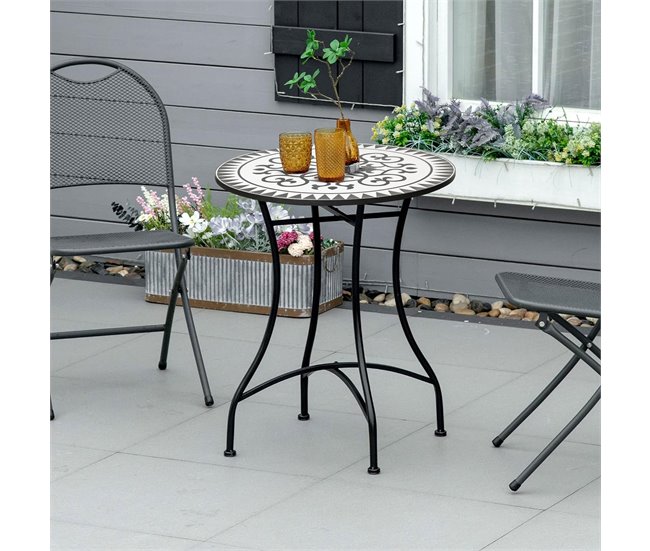 Mesa bistrô com design de mosaico Well Home Preto
