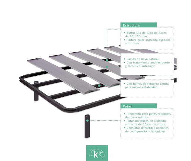 Base de cama com estrutura tubular em aço - pernas 