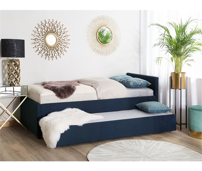 Beliani Cama com estrado Poliéster MARMANDE 86x214 Azul Marino