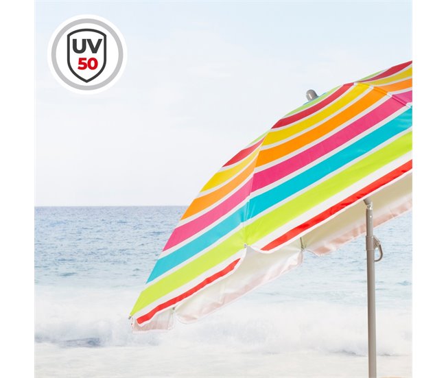 Aktive Guarda-sol de praia inclinável riscas multicoloridas 160 cm UV50 Multicor