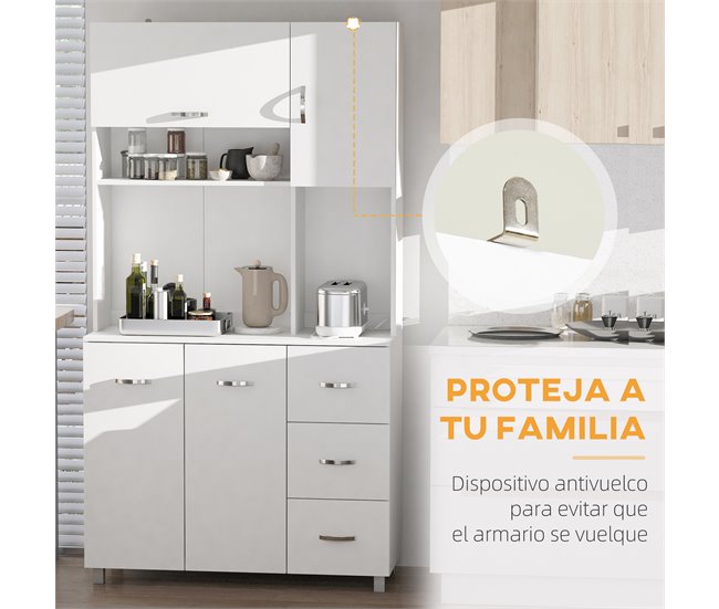 Armário de Cozinha Melamina de Madeira, Metal e Plástico HOMCOM 100 Branco