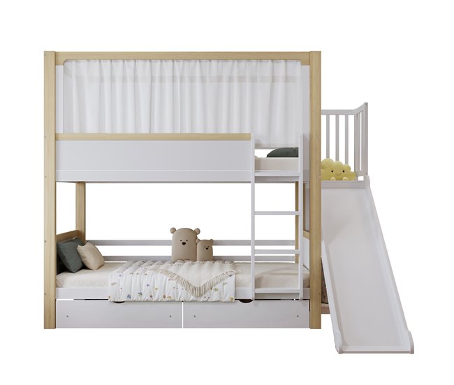 Beliche de madeira de pinho com 2 gavetas