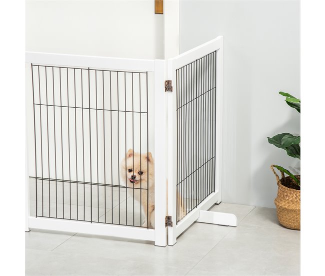 Barreira de Segurança para Cães Madeira de Pinho e Aço PawHut Branco