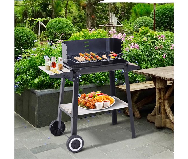 Barbecue a Carvão Metal e Porcelana Outsunny Preto