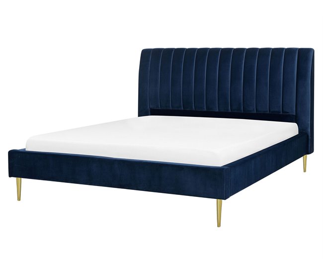 Beliani Cama com estrado Veludo MARVILLE 182x225 Areia
