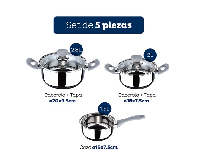 5pc Game de bateria de cozimento + conjunto 3 panelas Multicor