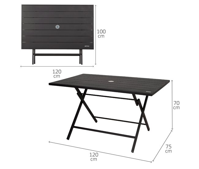Aktive Mesa de jardim dobrável em aço para 4 pessoas Preto