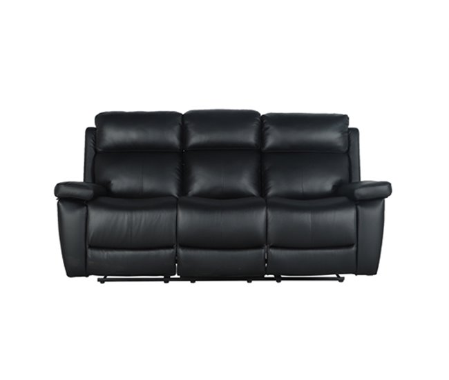 Sofá THEA 3 lugares relax elétrico pele Preto