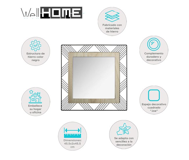 WELL HOME - Espelho de metal e madeira Preto
