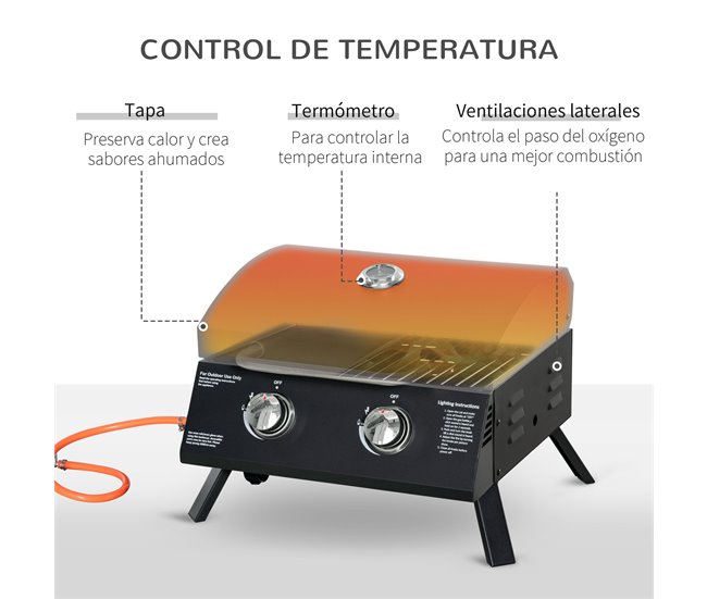 Churrasqueira à Gás Aço Carbono e Aço Inoxidável Outsunny Preto