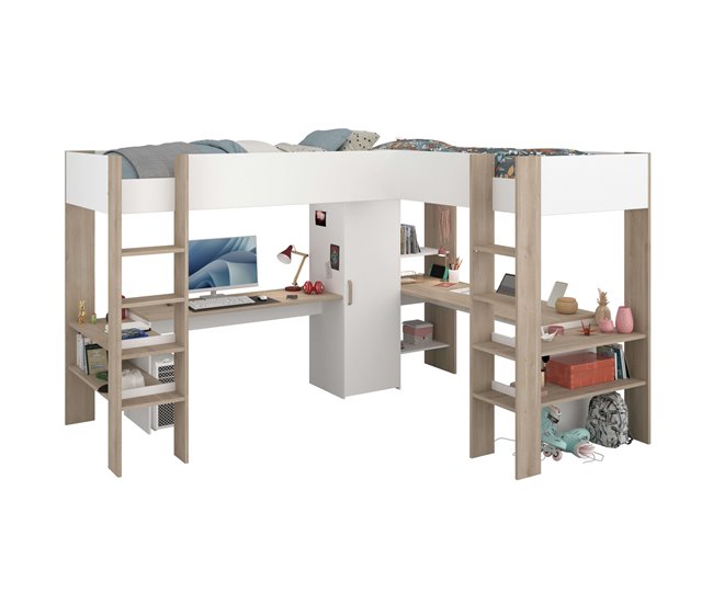 Cama alta de casal modelo rio com escrivaninhas