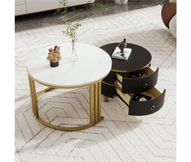 2 em 1, mesa de centro, mesa de sala, 2 gavetas 70x70 Branco