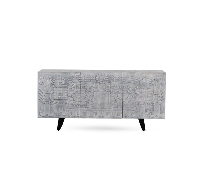 Aparador de 3 portas em madeira maciça de manga Cinza Claro