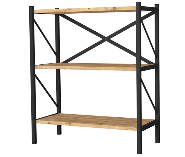 Estante para sala de estar Rus com 3 prateleiras Preto/ Madeira