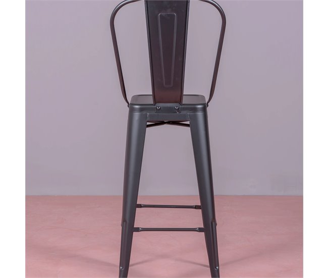 Banqueta metálica em aço lacado com encosto alto (76cm) - Bistro Preto