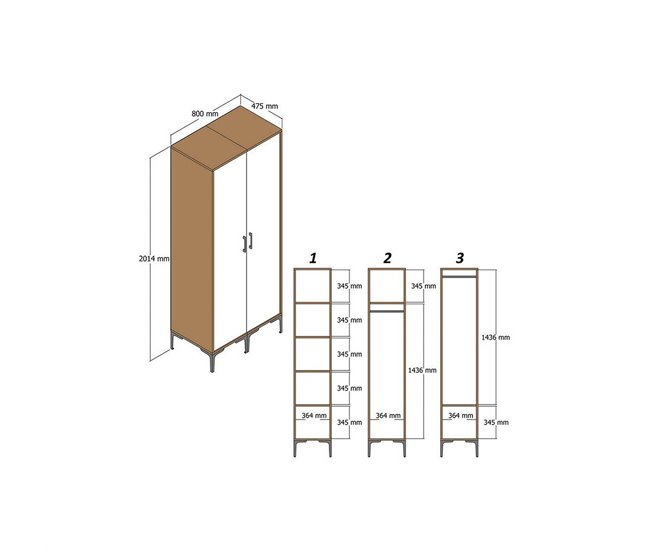 Armário 2 portas com efeito madeira 80 Branco/ Madeira
