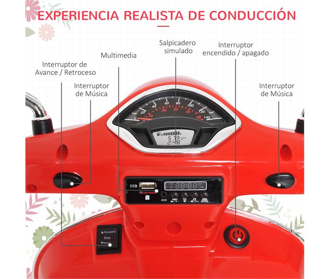 Mota Elétrica para Crianças Metal e PP HOMCOM Vermelho