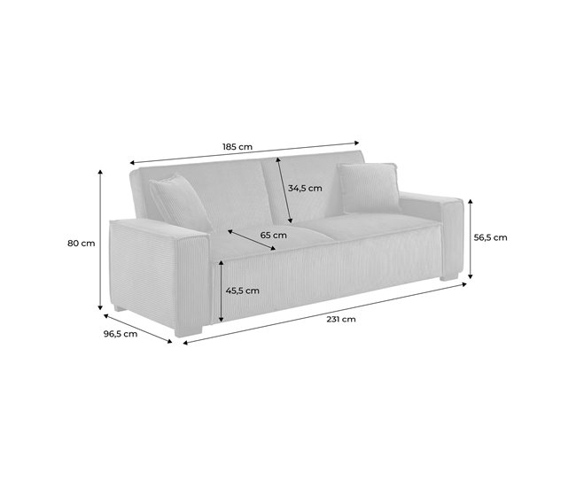 Sofá-cama de bombazina de 3 lugares Bege