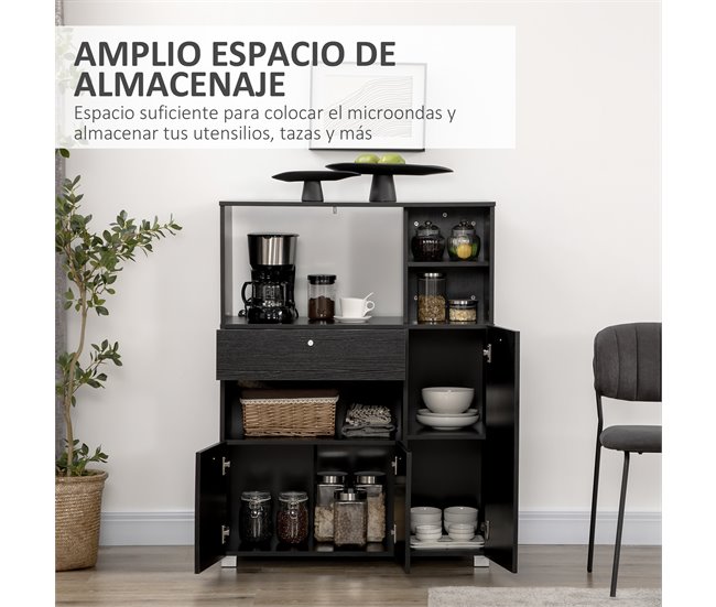 Aparador Melamina de Madeira HOMCOM, casa - cozinha Preto
