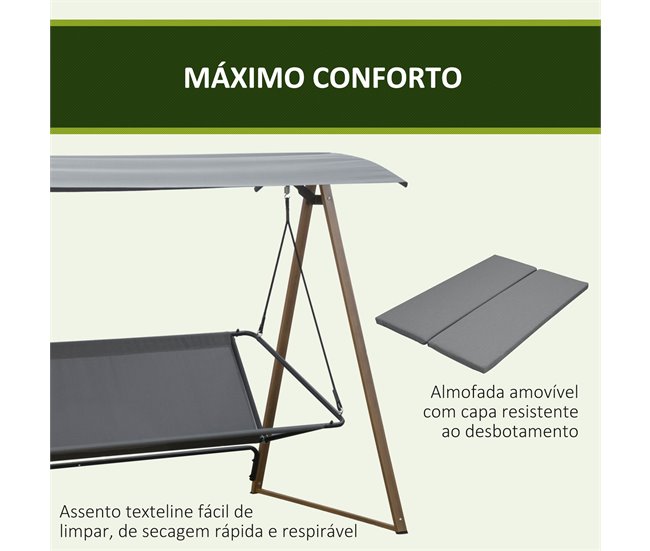 Baloiço de Exterior 224x133x173 cm Outsunny Cinza