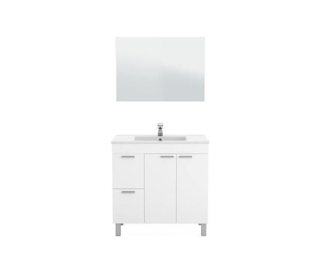 Armário de casa de banho com 2 portas, 2 gavetas e um espelho Dgabett 80 Branco Brillo