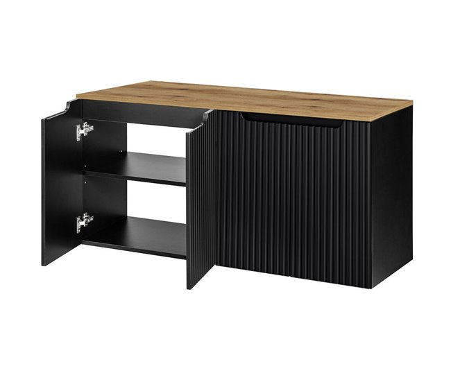 Móvel de casa de banho para lavatório Newport com 4 portas 120 Preto/ Madeira