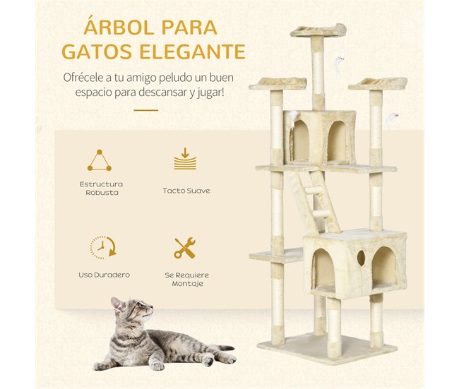 Arranhador para Gatos Aglomerado, Pelúcia e Corda de Sisal PawHut Bege