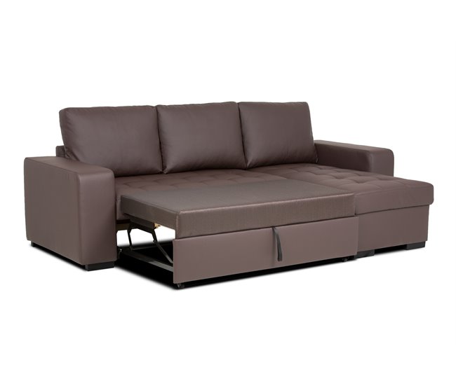 Chaise longue de pele sintética com cama HARRY Chocolate