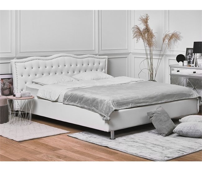 Beliani Cama con almacenaje Piel sintética METZ 212x215 Branco