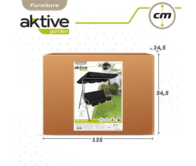 Cadeira de baloiço de jardim preta com capota basculante de 3 lugares Aktive Preto