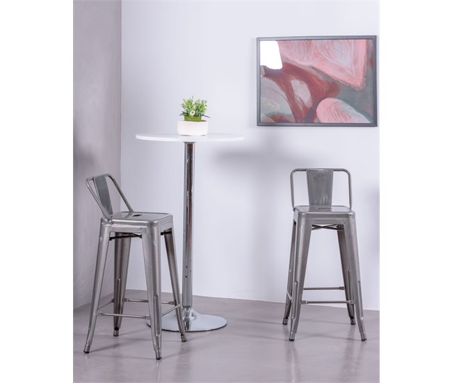 Banqueta industrial de metal com encosto baixo  - Bistro AlumÍnio