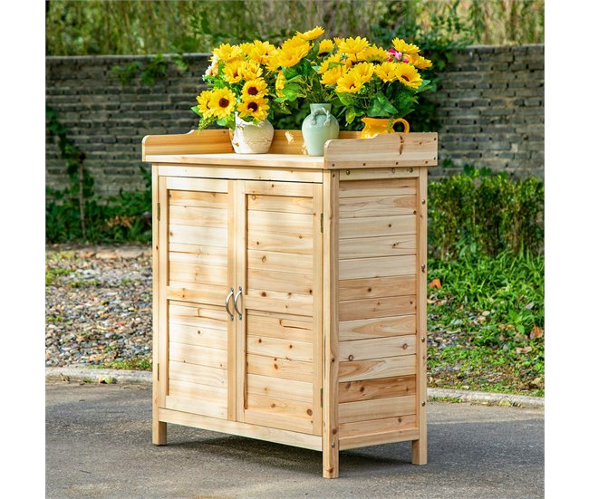 Armário de Armazenamento Madeira de Abeto Outsunny Cru