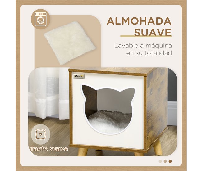 Casa para Gatos MDF, Melamina, Madeira de Pinho e Pelúcia PawHut Vermelho