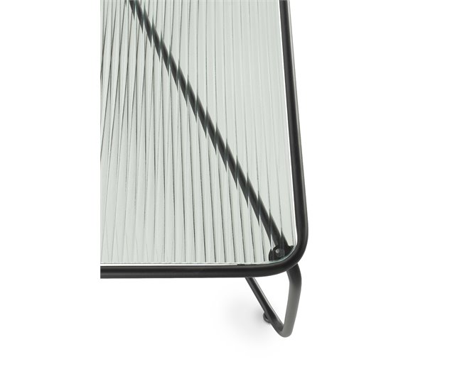 Mesa de centro de metal com tampo de vidro Preto