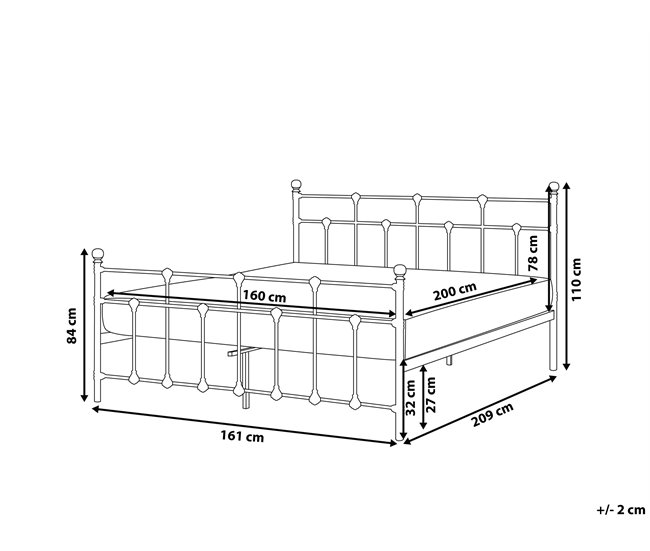 Beliani Cama com estrado Metal LYNX 161x209 Preto