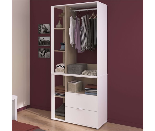 Closet Boreal com gavetas e prateleiras Branco/ Madeira