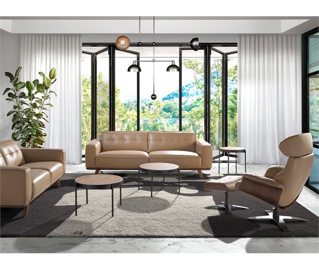 ANGEL CERDA Poltrona giratório reclinável em pele cor de areia Cinza